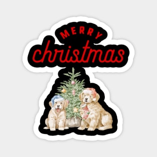 Merry Christmas Puppy Festive Holiday Design Magnet