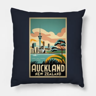 A Vintage Travel Art of Auckland - New Zealand Pillow