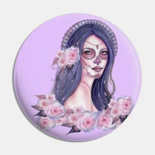 Chantilly Rose day of the dead art by Renee Lavoie Pin