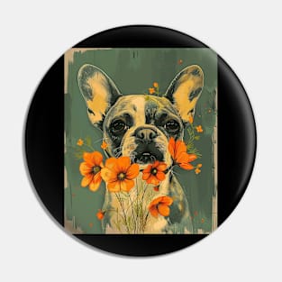 French Bulldog  Flowers Photo Art Design For Dog Onwer Pin