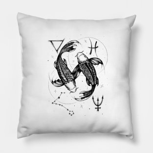 Pisces zodiac sign with symbols Pillow
