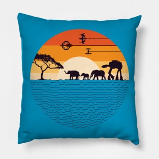 elephant robot walking sunset vintage Pillow