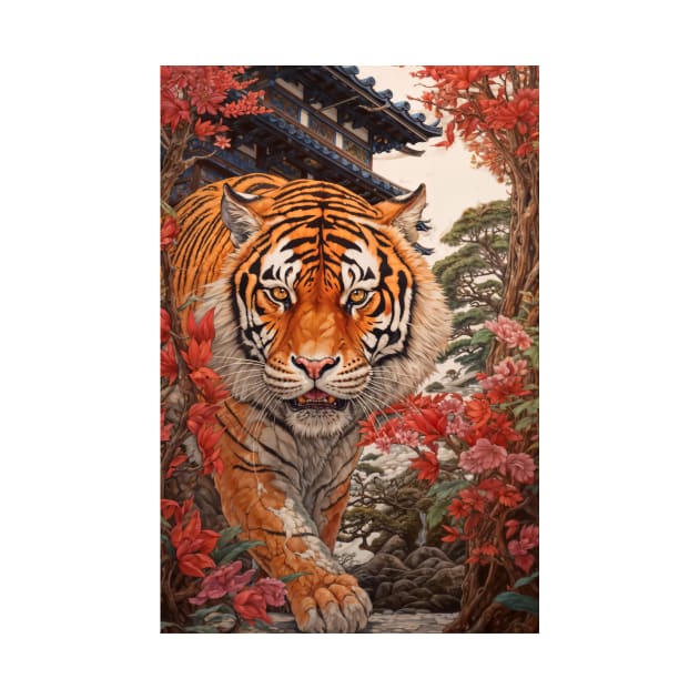 Red Flowers Tiger by berubettoart