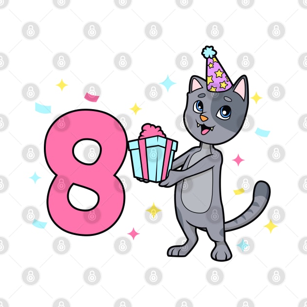 I am 8 with cat - girl birthday 8 years old by Modern Medieval Design