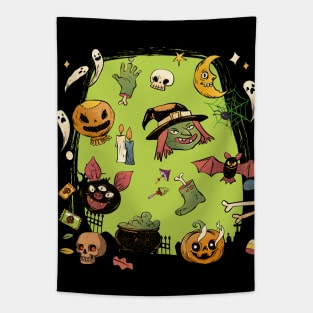 Green Creepy Vintage Halloween Tapestry