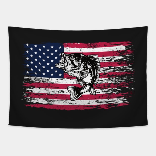 Bass Fishing Distressed American Flag Tapestry by markz66