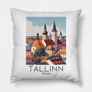 A Vintage Travel Illustration of Tallinn - Estonia Pillow