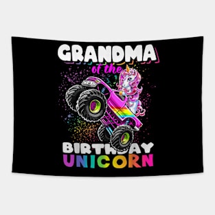 Grandma Of Birthday Unicorn Monster Truck Matching Family Tapestry