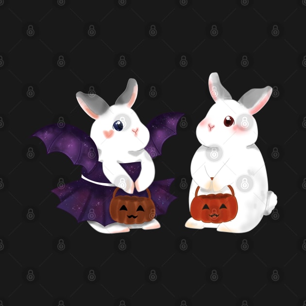 couple white rabbit and overdress bat rabbit _ Bunniesmee Halloween edition by GambarGrace