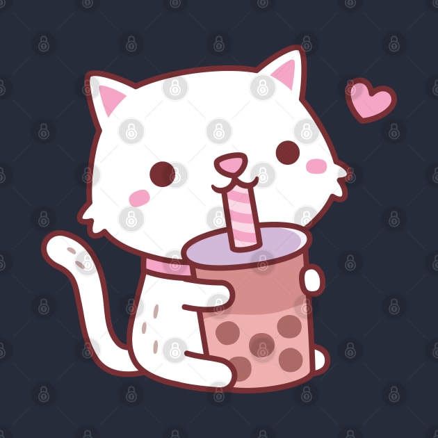 Cute White Cat Loves Drinking Boba Tea by rustydoodle