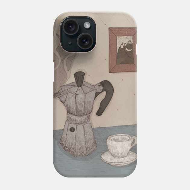 Still life with moka pot and mug for coffee lovers Phone Case by PrintablesPassions