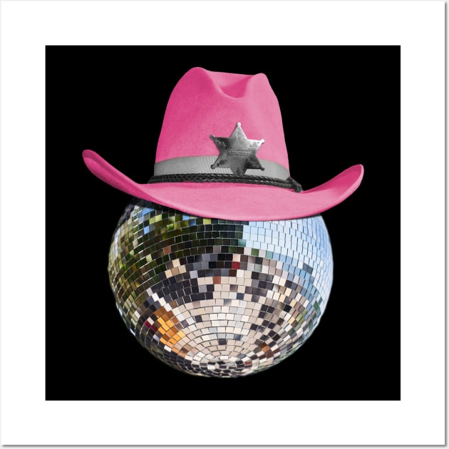 Poster for Sale mit Disco-Retro-Ball mit rosa Cowboyhut Art.-Nr von  Dressed For Duty