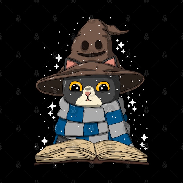 Wizard Neko Reading Book by Japanese Neko