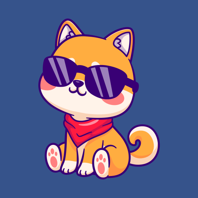 Cute Shiba Inu Sitting Wearing Glasses Cartoon by Catalyst Labs