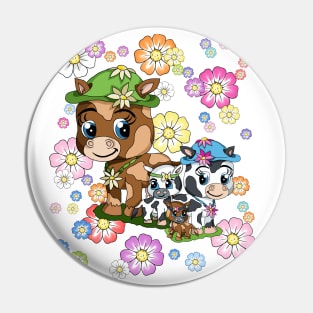 kawaii cows with flowers Pin