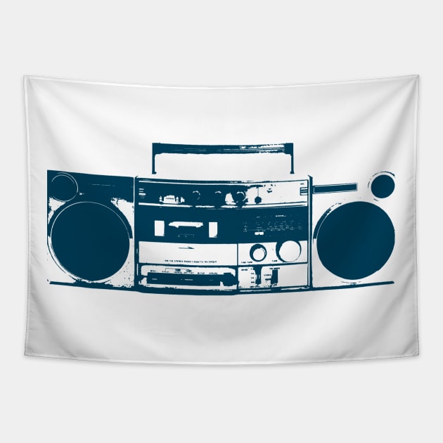 Blue Vintage Boom Box Graphic Tapestry by Spindriftdesigns