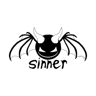 Smiley Sinner - White on Black T-Shirt