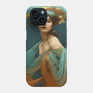 Art Nouveau Beauty in Turquoise and Orange - Vintage, Mucha, Gilded Age Phone Case