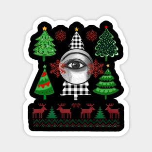 Christmas tree with checkered patterns and an eye in black and white Magnet