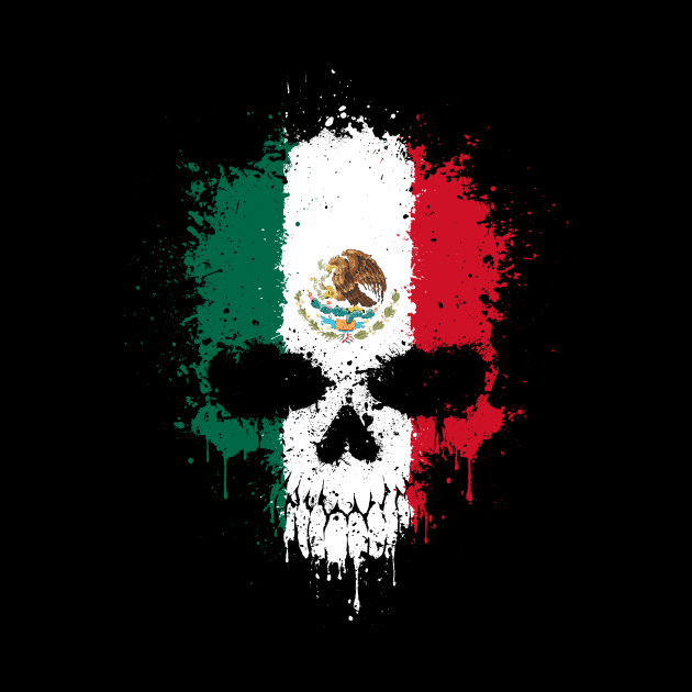 Chaotic Mexican Flag Splatter Skull by jeffbartels