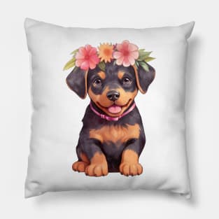 Watercolor Rottweiler Dog with Head Wreath Pillow