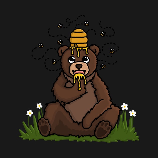 Happy Bear covered in Honey with a Beehive on his head. by AlmightyClaire