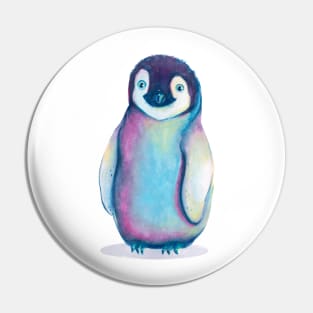 Colorful chubby penguin, watercolor art Pin