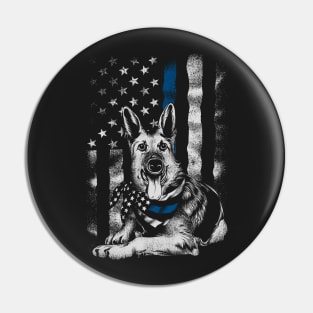 Blue Line K9 American USA Flag German Shepherd Police Pin