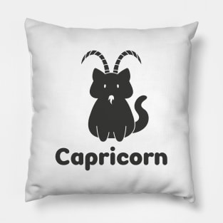 Capricorn Cat Zodiac Sign with Text (Black and White) Pillow