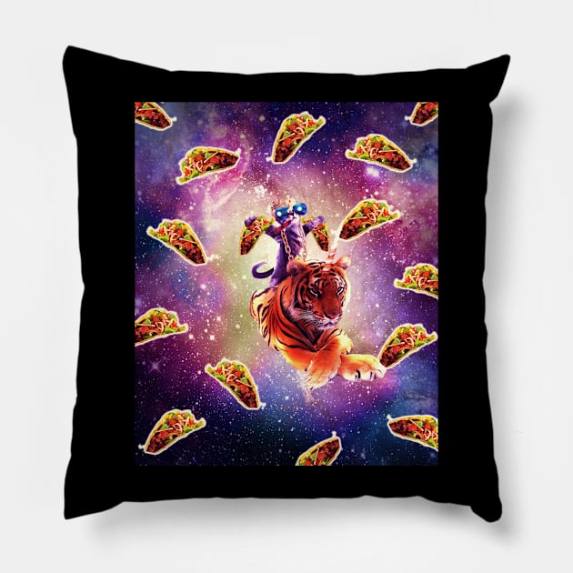 Thug Space Cat On Tiger Unicorn - Taco Pillow by Random Galaxy