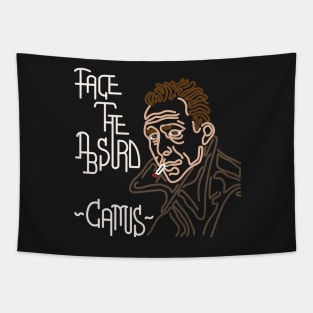 STYLIZED LINE ART CAMUS - FACE THE ABSURD - neutral Tapestry