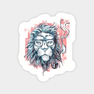 Hipster lion smoking pipe Magnet