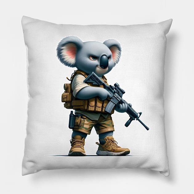 Tactical Koala Pillow by Rawlifegraphic