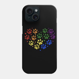 Rainbow colored paw prints with hearts Phone Case