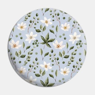 White Flowers and Green Leaves Pattern on Blue Pin