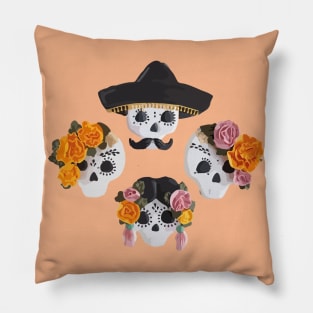 Charro mexican kawaii cute sugar skull mexican style marigold cempasúchil Pillow