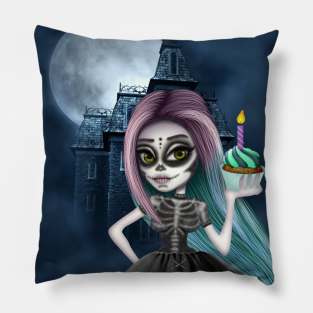 Skeleton fairy and cupcake Pillow