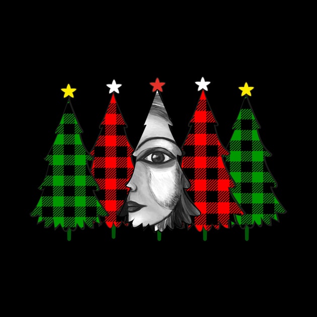 Black and white woman's portrait in christma's tree by ESSED