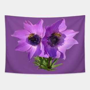 Purple Pink Anemones with Honey Bees Vector Art Tapestry