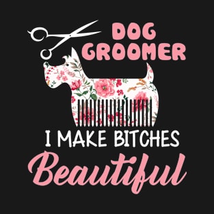 Floral Dog Groomer Gift Dog Pet Grooming T-shirt T-Shirt