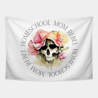 Homeschool Mom Rebel - Skull with Flowers Tapestry