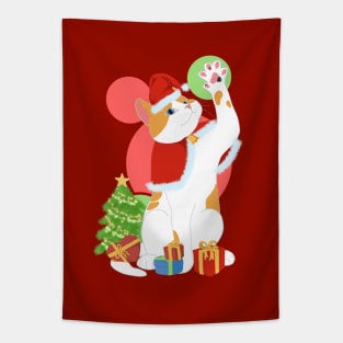 CHRISTMAS WHITE ORANGE CAT Tapestry