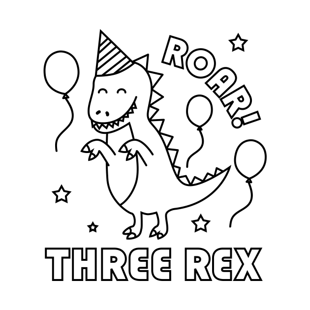 Kids Three Rex Dinosaur 3rd Birthday Color Your Own by PodDesignShop