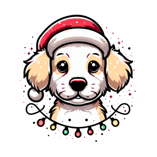 Adorable Dog Christmas Lights Santa Hat T-Shirt