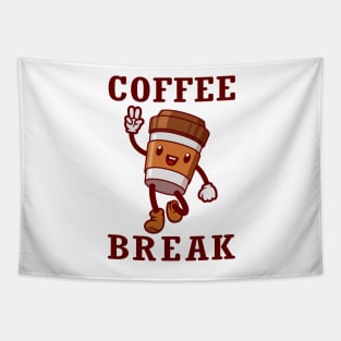 Coffee cup cartoon character, Coffee break. Tapestry