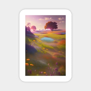 Adorable Field of Colorful Flowers & Trees - Garden - Nature Magnet