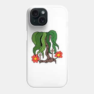 weird tree with cross and flowers Phone Case