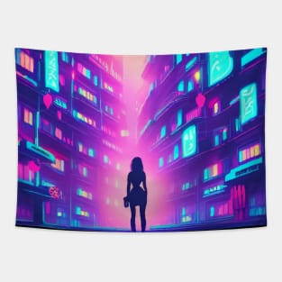 Japan Neon City Lights Tapestry