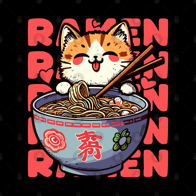 Cute Kawaii Anime Ramen Lover Cat Retro Japanese Noodles by MoDesigns22 