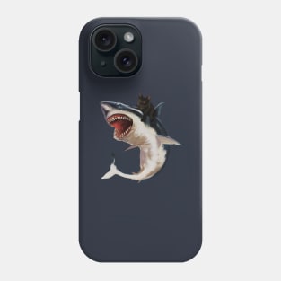 Funny Black Cat Riding a Shark, Cat Lover Phone Case